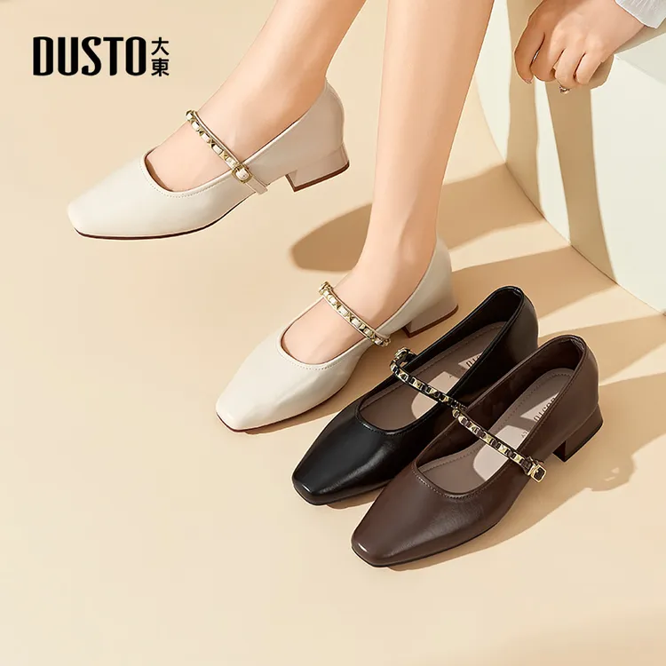 大东玛丽珍气质女鞋2025秋季新款低跟浅口时装通勤不累脚单鞋0009