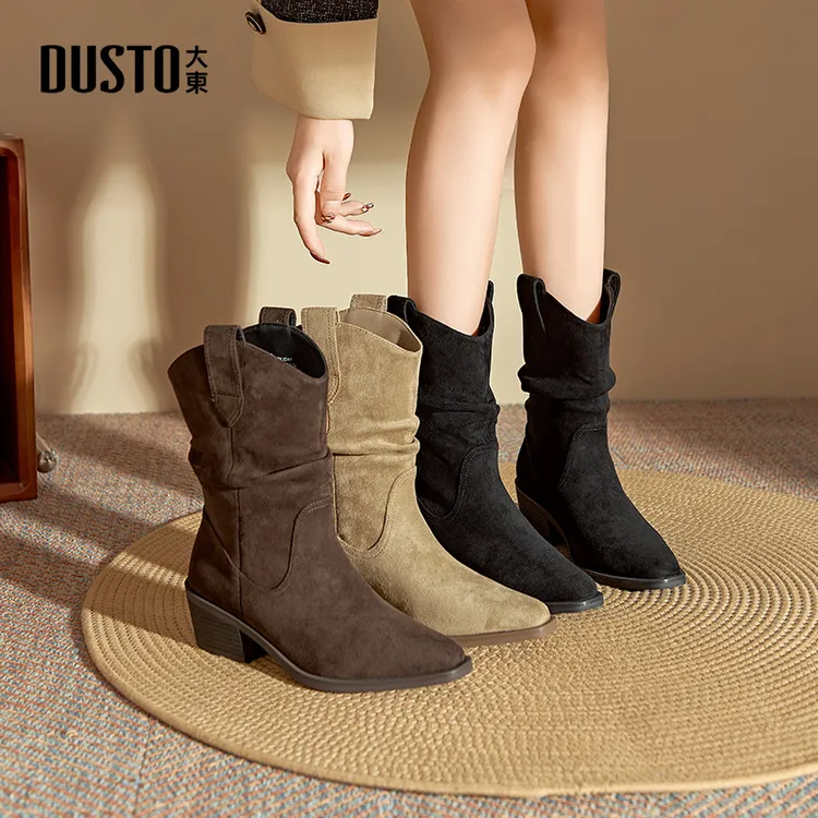 大东靴子女士秋冬慵懒风时装短靴复古中筒美拉德软底堆堆靴女0163