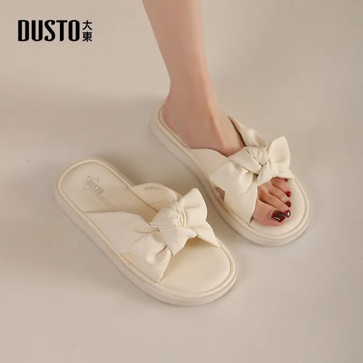 大东沙滩拖鞋女夏季新款时尚百搭平底软底休闲外穿蝴蝶结女鞋0210