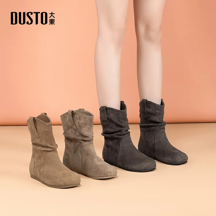 大东勃肯小短靴2025秋冬加绒时髦流行靴子女低跟平底套脚女鞋0225