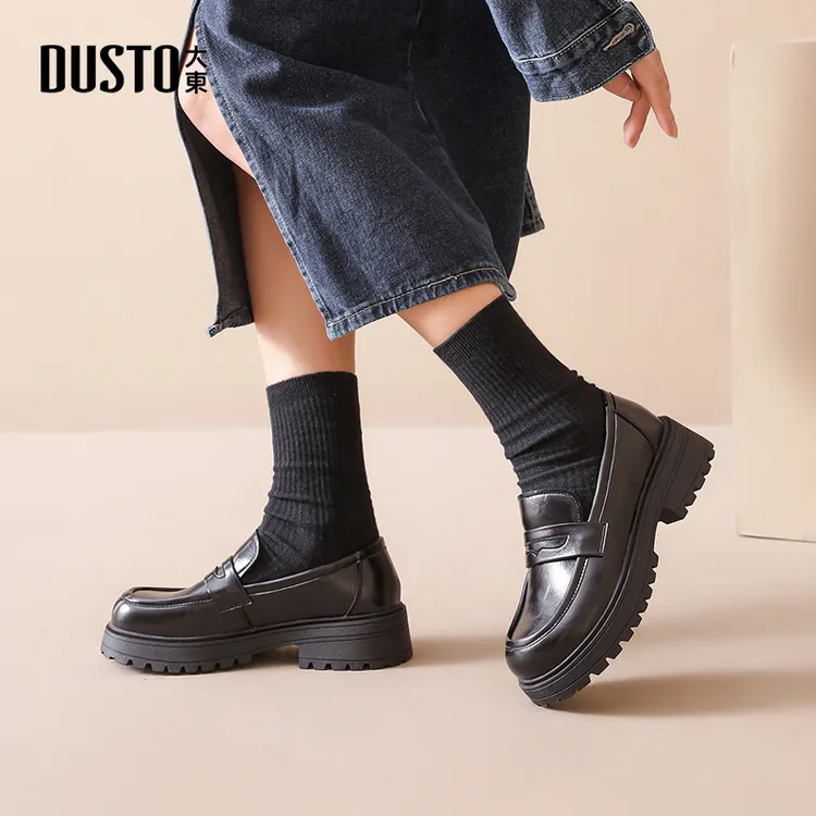 DUSTO/大东圆头乐福鞋2025春秋新款百搭单鞋厚底增高时尚女鞋0109