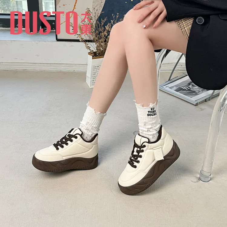 DUSTO/大东秋季加绒女鞋2024冬防滑保暖厚底增高鞋子潮流百搭板鞋