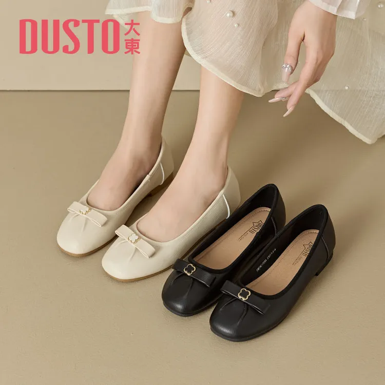DUSTO/大东浅口女鞋2025早秋新款甜美蝴蝶结方头套脚低跟单鞋0240