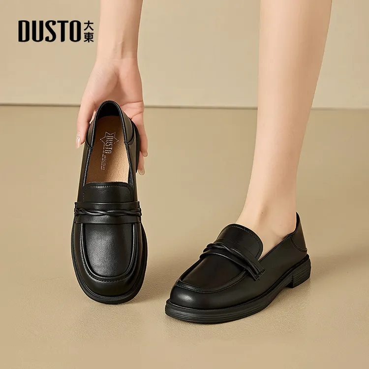 DUSTO/大东女鞋2025早秋新款简约圆头小皮鞋套脚低方跟单鞋1236