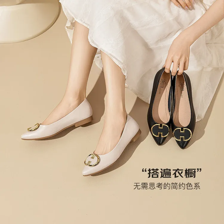 DUSTO/大东浅口鞋2025早秋新款韩版尖头方跟套脚低跟单鞋女鞋3081