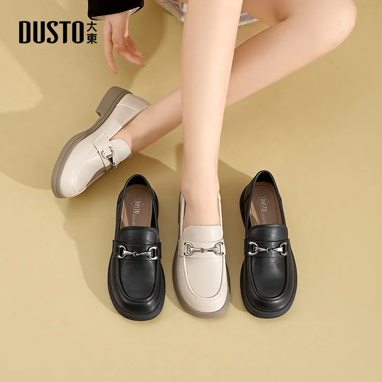 大东女鞋秋季新款黑色小皮鞋复古英伦风软底厚底乐福鞋子女款1225