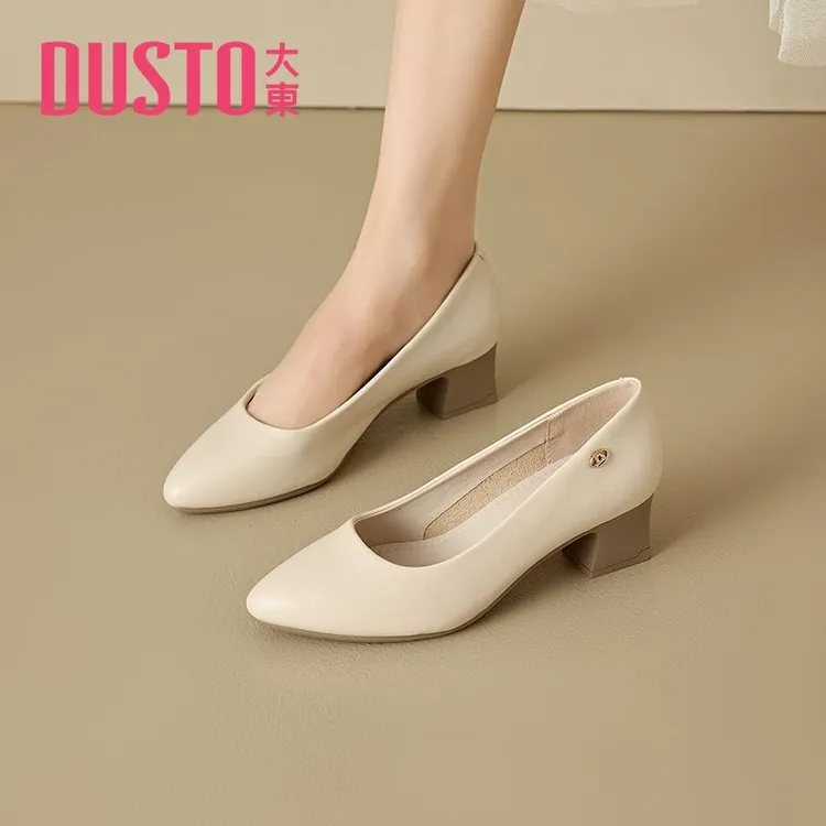 大东浅口单鞋女秋季法式新款优雅中跟尖头不累脚通勤套脚女鞋1040
