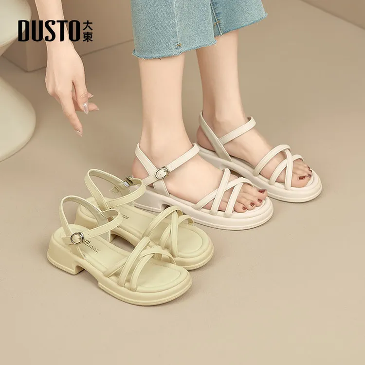 大东沙滩凉鞋女25秋品牌爆款厚底时尚罗马外穿百搭小众凉鞋1255