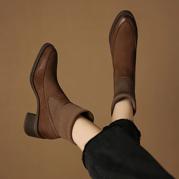 头层羊皮/34-40/跟高5cm手工真皮时尚气质摩登舒适软底显瘦短靴
