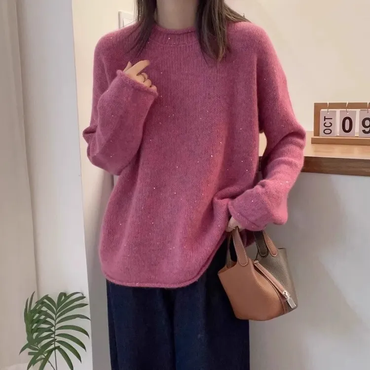大码软糯慵懒风打底毛衣女秋季新款胖妹妹气质显瘦遮肚子针织上衣