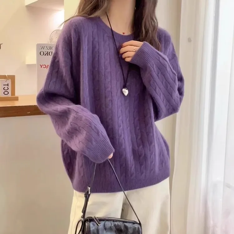 胖妹妹慵懒风麻花针织衫女2025秋季新款大码宽松遮肉显瘦百搭毛衣