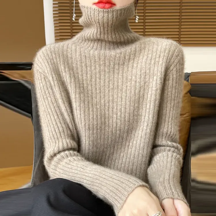 鄂尔多斯市高领100纯羊绒衫女士秋冬加厚保暖羊毛打底衫宽松毛衣