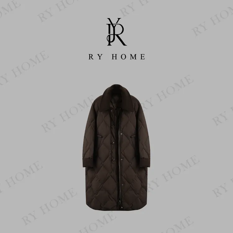 【容雨RYHOME】90白鸭绒高丝灯芯绒翻领茧型中长款羽绒服244YF1270