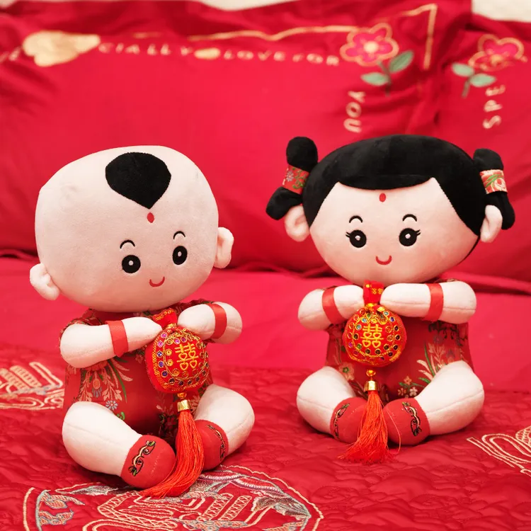 聚缘诚博压床娃娃一对结婚布置婚房装饰早生贵子结婚用品大全