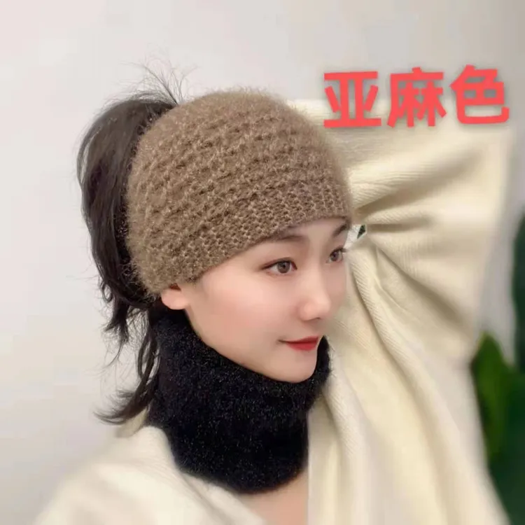 秋冬手工针织发带女保暖护额头套女遮白发头饰神器头箍毛线发带帽