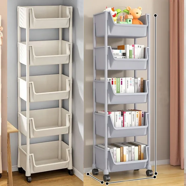 【五层书架】儿童书架落地简易家用带轮小推车多层收纳窄缝靠墙客厅