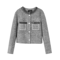 【诗语推荐】轻奢双面呢大衣气质小香风拼皮短外套X09ADS8682