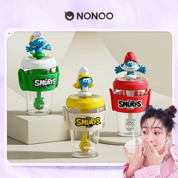 NONOO蓝精灵公仔吸管杯含杯套杯带斜跨便携可爱网红冷萃杯430ml
