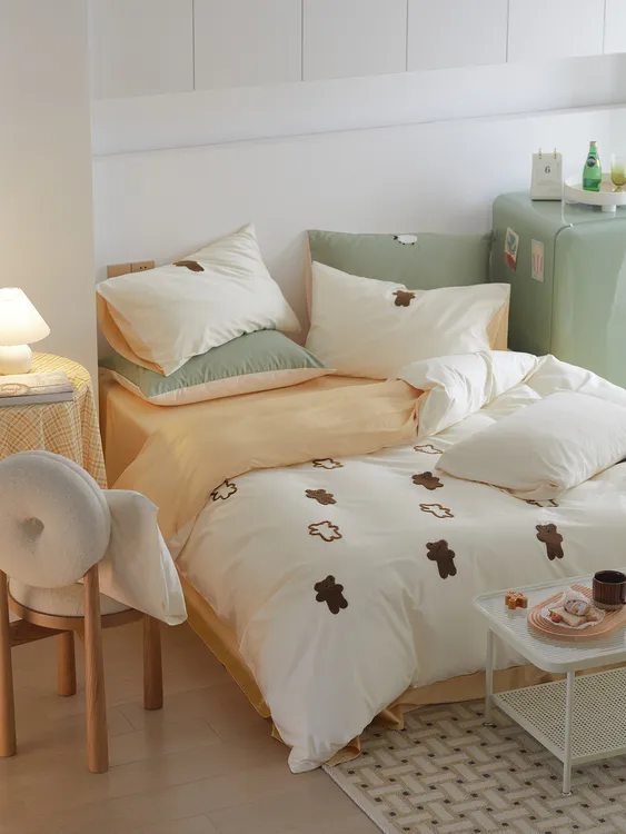 100S贡缎全棉长绒棉床上四件套 ins风可爱纯棉毛巾刺绣床单床品