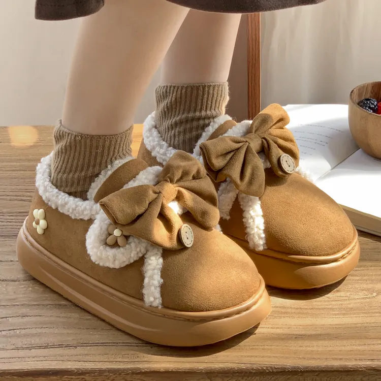秋冬全新厚底外穿女款棉鞋防滑加厚舒适轻便加绒踩屎感时尚棉拖鞋