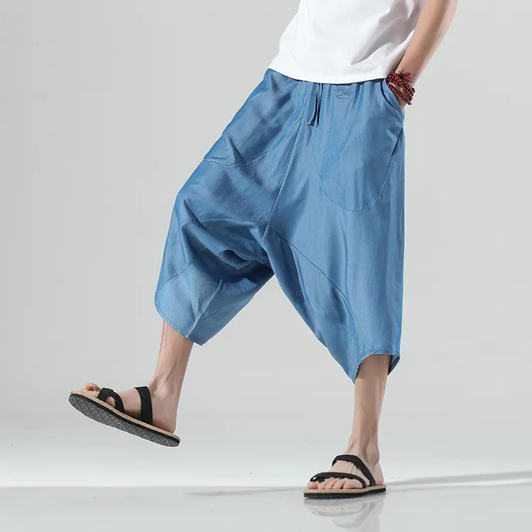 枝韬牛仔天丝七分垮裤纯色休闲裤夏季薄款裤子宽松大码新款加大