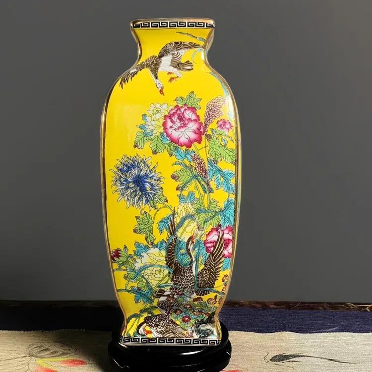 WN/问泥陶瓷花瓶仿古新中式珐琅彩花鸟高档客厅复古古典描金手工