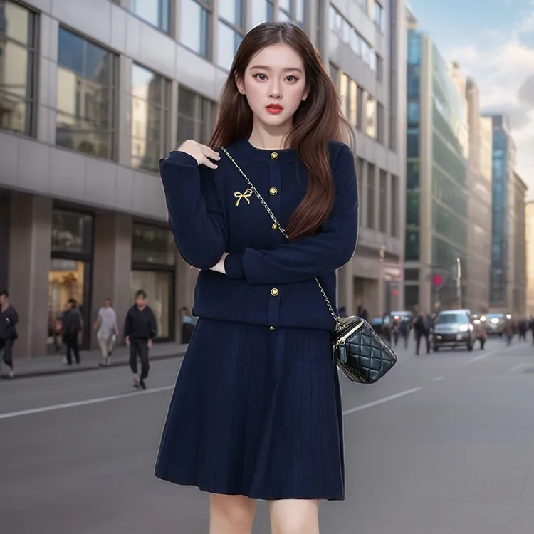 奢姿大码女装2025秋季简约通勤套装胖妹妹时尚上衣半裙针织两件套