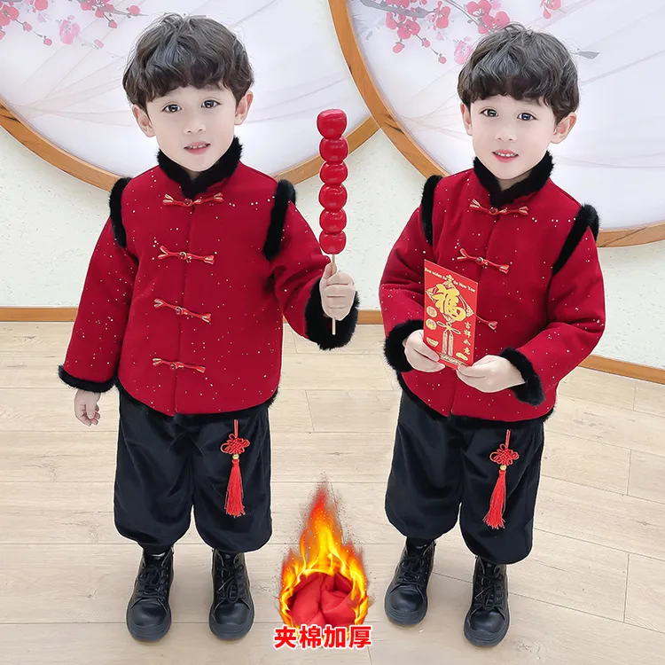 男童新款套装拜年服冬季儿童中国风汉服新年衣服宝宝周岁礼服加厚
