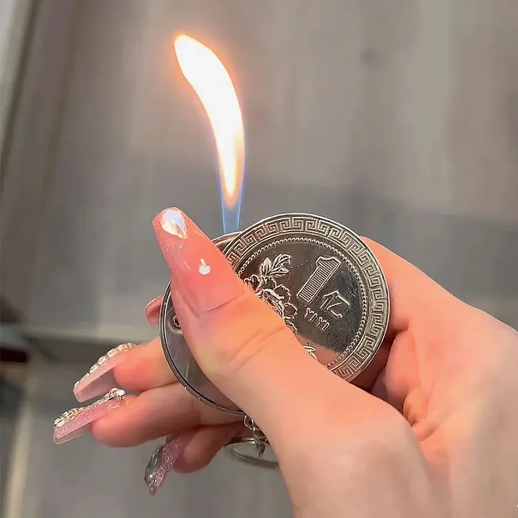 创意个性一亿硬币玩具打火机金属小巧便捷明火充气打火机钥匙扣