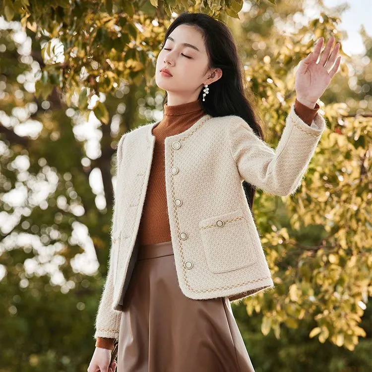 小香风外套女显瘦2023秋冬新款显气质呢子名媛风法式小个子短外套