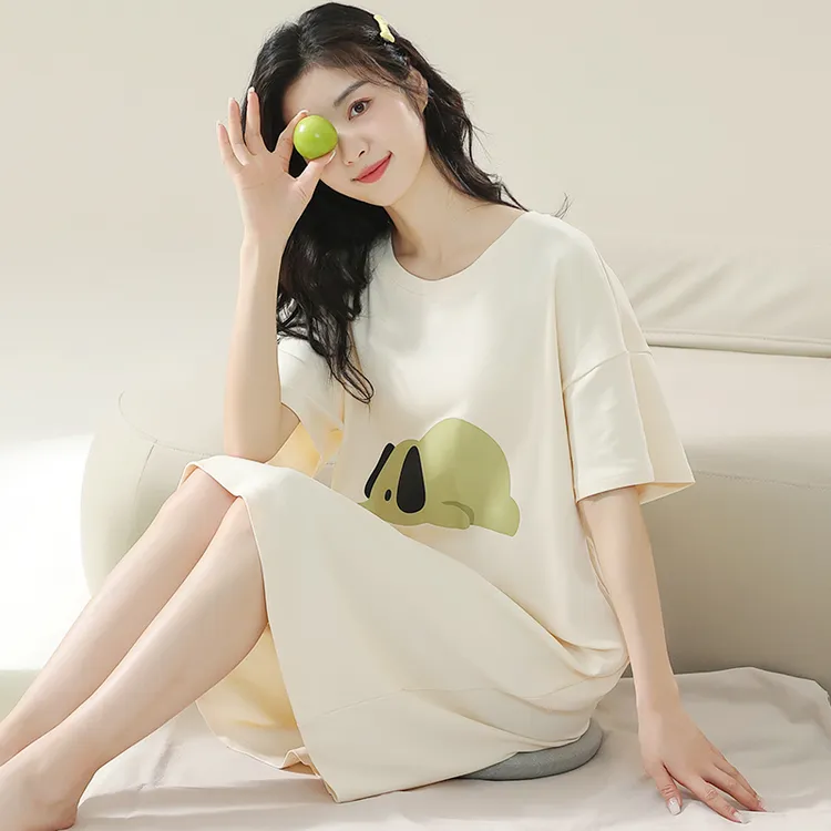 啄木鸟睡裙夏季女款新款夏纯棉全棉短袖女士性感孕妇睡衣夏天女款