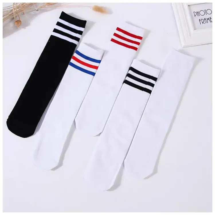 儿童长筒袜夏季薄款过膝男童女童条纹中筒袜学生学院风白色足球袜