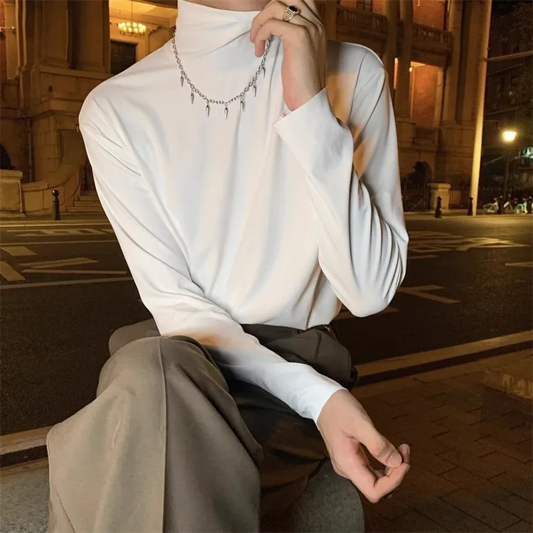 柔软百搭高领打底衫男高级感秋冬内搭长袖T恤韩版纯色简约上衣潮