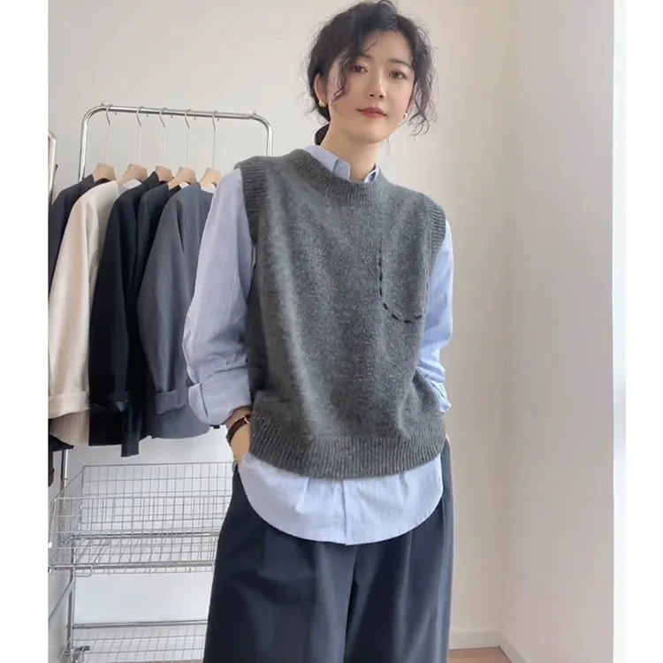 羊毛马甲女针织百搭上衣休闲外穿背心韩版马夹宽松毛衣时尚打底衫