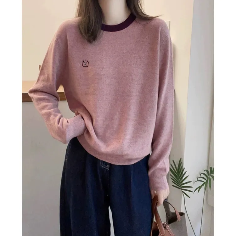 羊毛衫女百搭宽松圆领长袖上衣时尚针织休闲韩版打底套头洋气毛衣