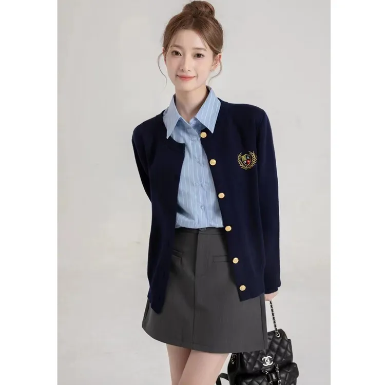 羊毛针织开衫女时尚百搭外套学院风休闲复古上衣气质宽松打底毛衣