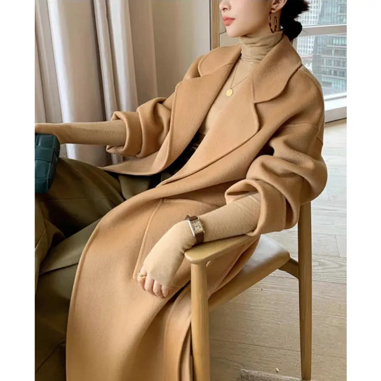 羊毛双面呢大衣气质网红毛呢外套女士百搭时尚中长款韩版宽松上衣