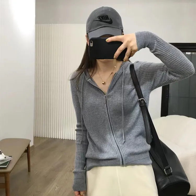 羊毛开衫女连帽针织衫休闲外套百搭宽松上衣显瘦时尚打底韩版毛衣