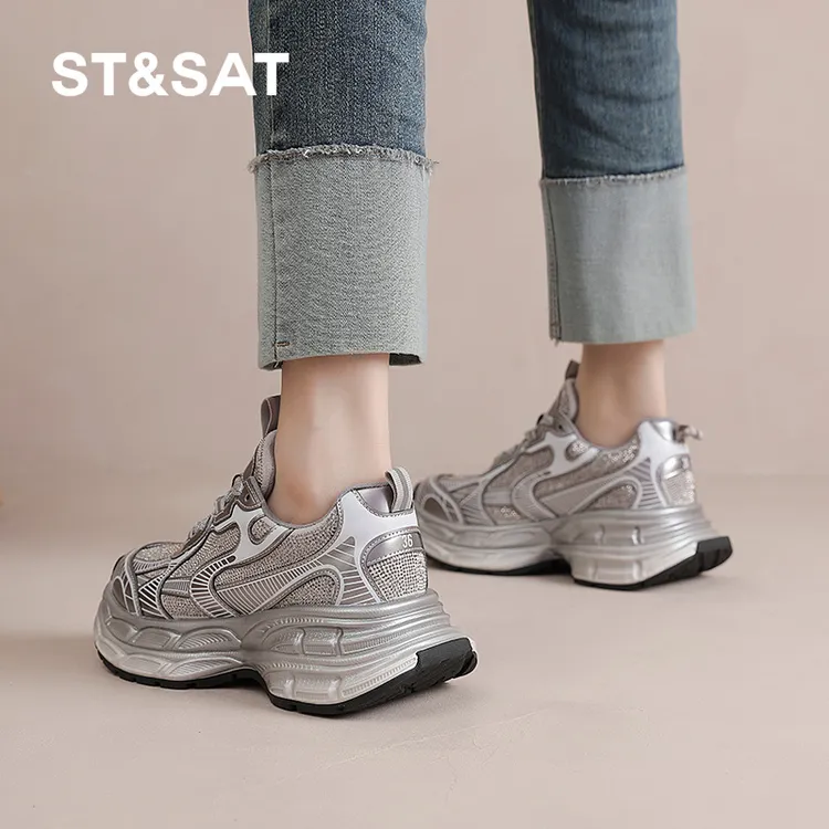 星期六女鞋旗舰店2025秋季新款厚底增高老爹鞋运动休闲跑步鞋透气