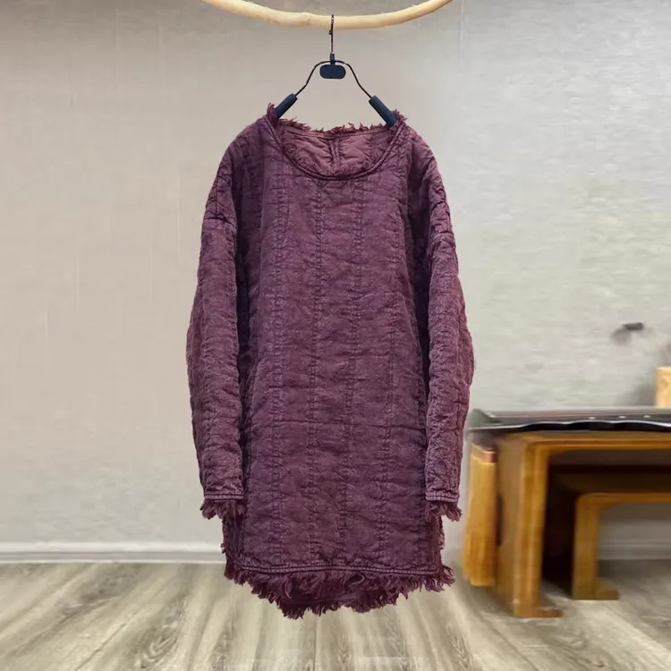 清库存亚麻棉服上衣2023冬新款女毛边大码休闲保暖棉袄