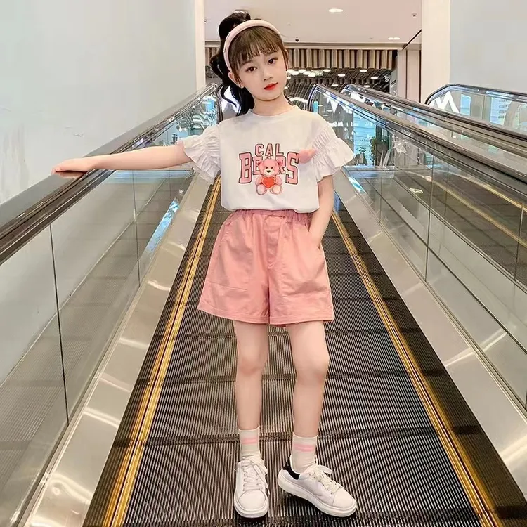 女童夏季时尚套装2025新款洋气网红炸街中大童短袖短裤夏装两件套