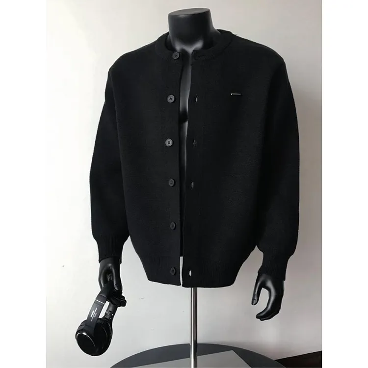 cleanfit黑色排扣圆领针织毛衣开衫男秋冬慵懒风重磅潮牌高街外套
