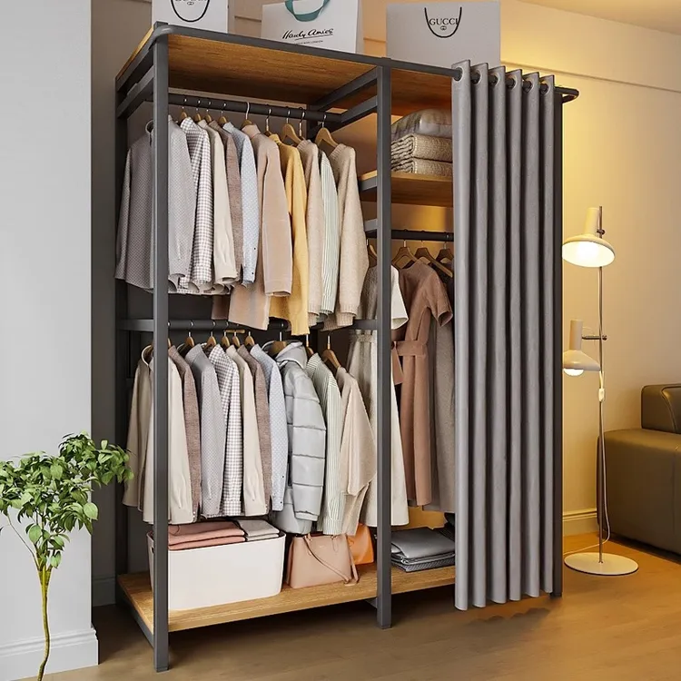 柜人乐家用挂衣架衣帽间简约双层落地收纳柜结实立式衣架晾衣架