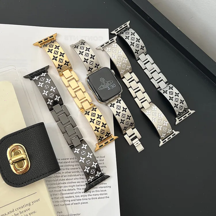 适用苹果手表s10表带夏日复古老花金属iwatch s9 s8 s7 se表带女