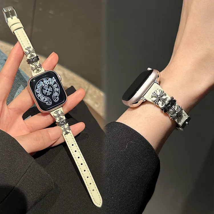 适用苹果手表s10表带y2k十字架皮质iwatchs9 s8 s6 se2表带女生