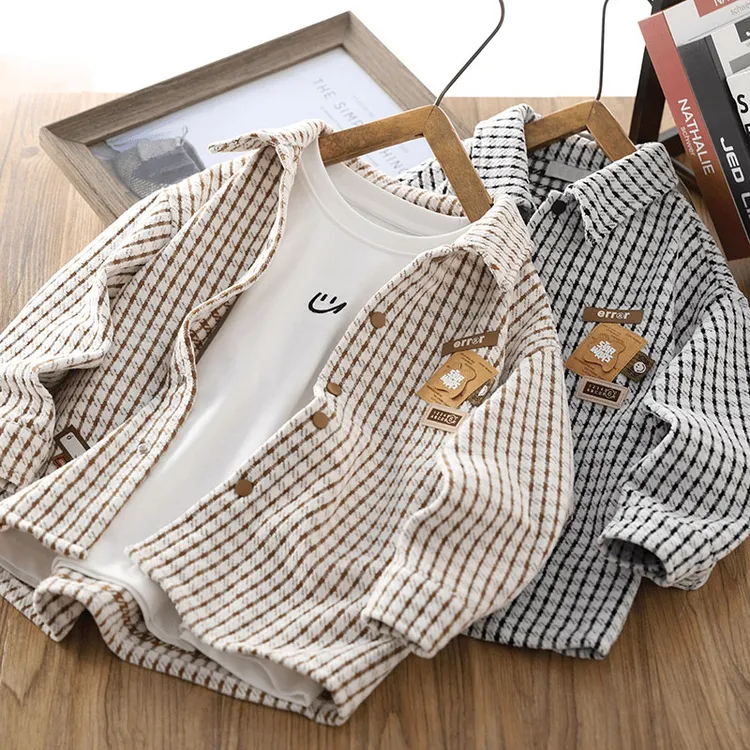 男童格子衬衫长袖秋装薄款外套2025春秋新款儿童衬衣洋气休闲上衣