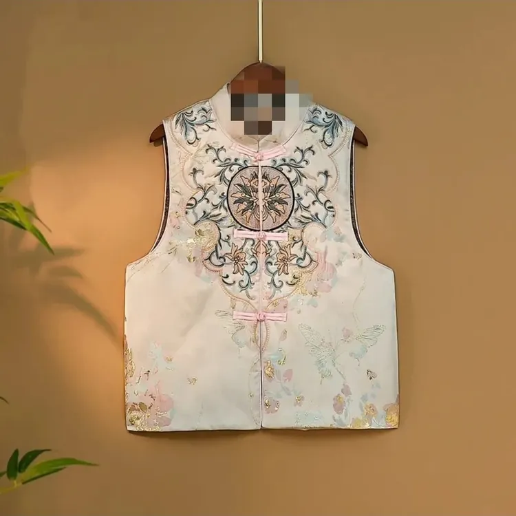 【莲粉】中国风中式春秋款刺绣马甲国色天香绣花女士马夹