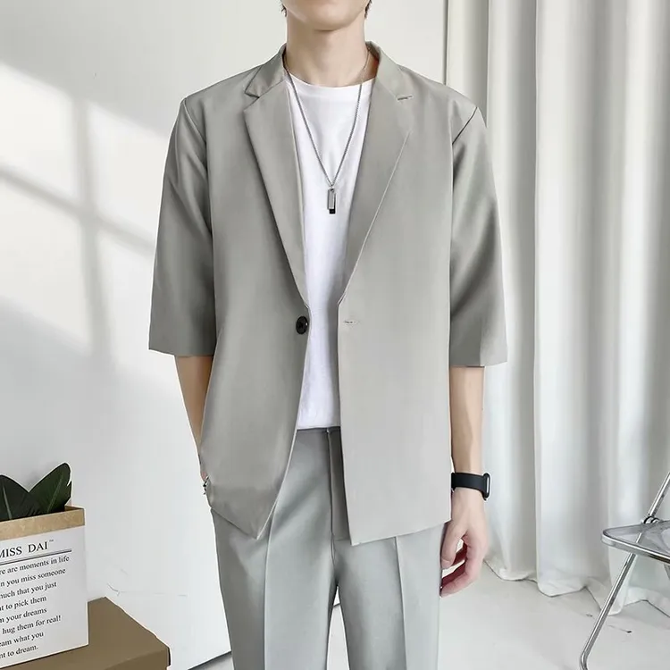七分袖西服男款中袖韩版西装上衣夏季薄款修身半袖外套潮男士单西