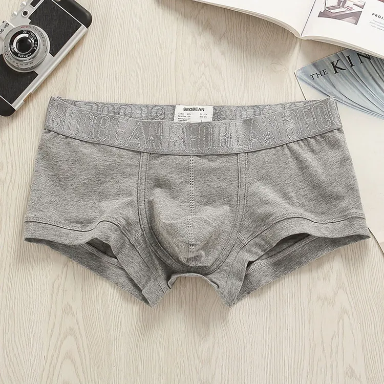 SEOBEAN希宾男士平角内裤潮流棉质透气运动体育纯色紧身低腰个性