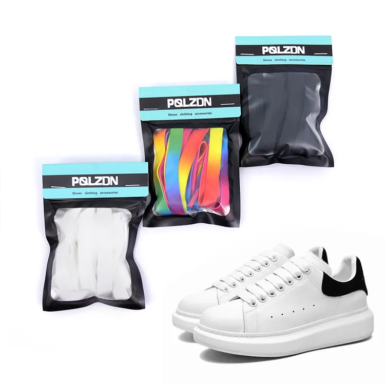 麦昆鞋带男女非原装小白鞋加宽厚扁平百搭纯黑白七彩mcqueen渐变